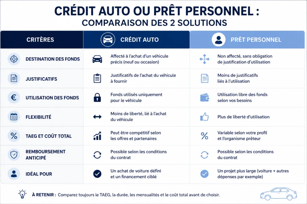 comparaison crédit auto et prêt personnel